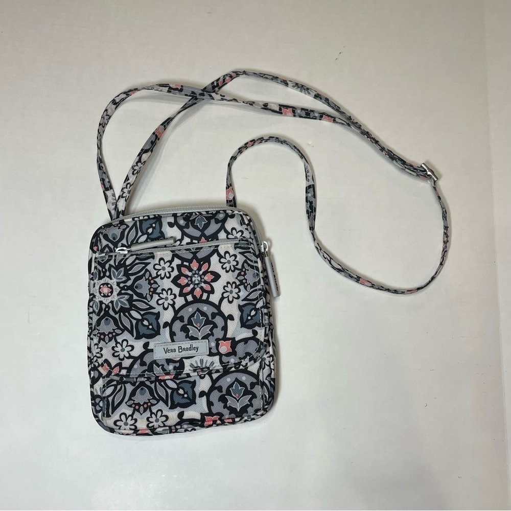 Vera Bradley Gray and Pink Floral Crossbody Bag adjustable strap. Pre-owned